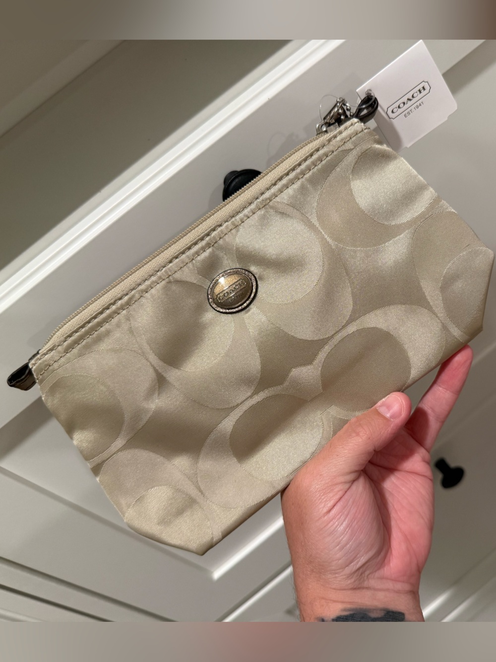 Coach Champagne Satin Signature Wristlet